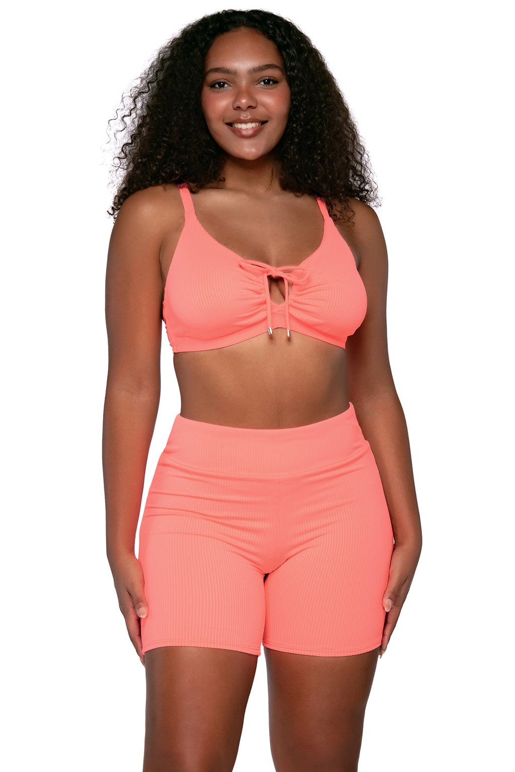 Sunsets Escape Neon Coral Bayside Bike Short